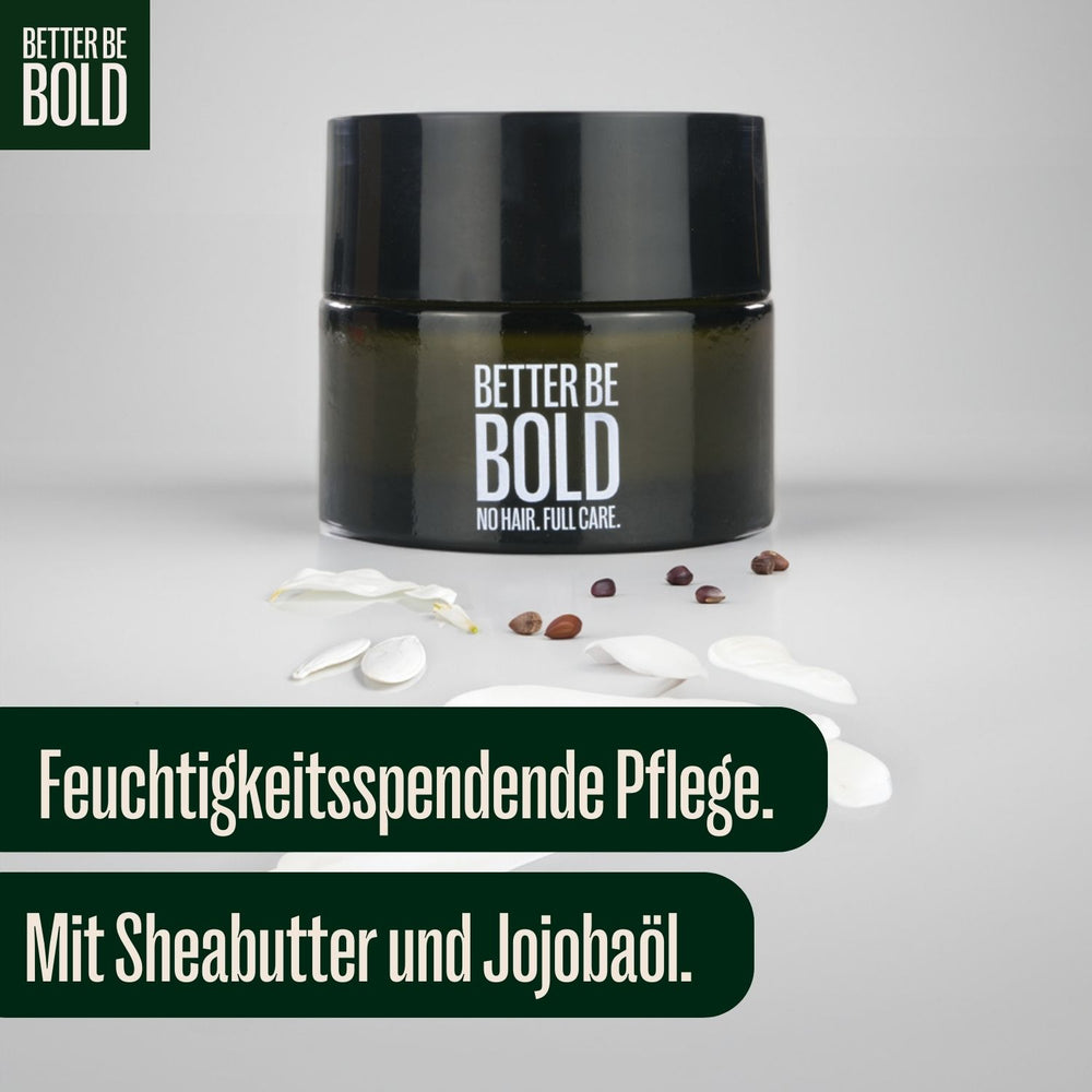 NO HAIR. FULL CARE. BALD CREAM. Glatzenpflege BetterBeBold