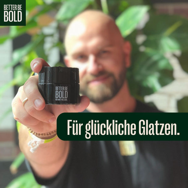 NO HAIR. FULL CARE. BALD CREAM. Glatzenpflege BetterBeBold